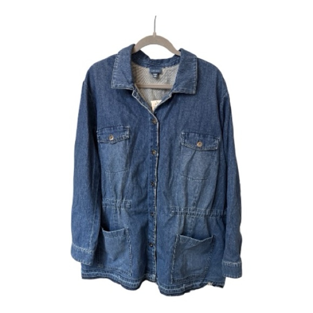 J. Jill Denim Shacket 3X NWT Button-Down Cotton Raw Hem Pockets Drawstring